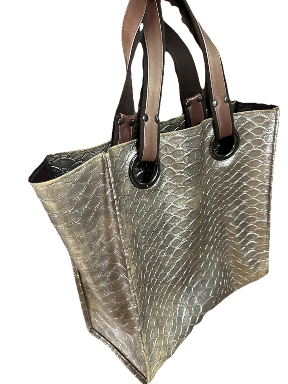 Kate Landry Metallic Embossed Snake Skin Print laptop, boho, travel shoulder bag
